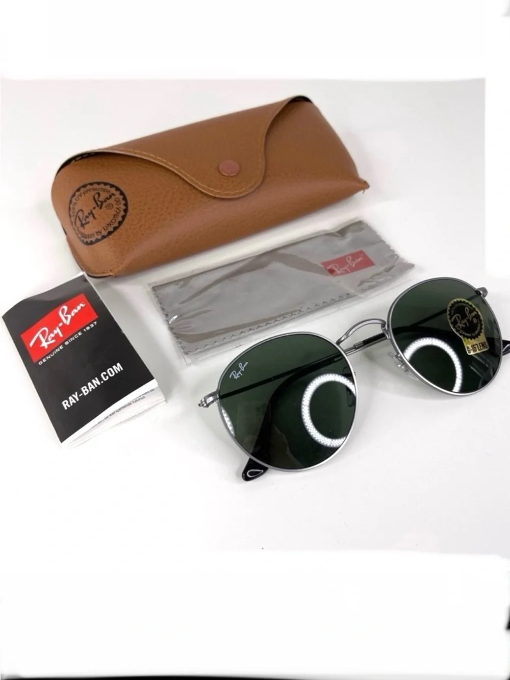 RAY BAN Icons 53mm Retro Round Metal Sunglasses NEW Matte Gunmetal Crystal Green